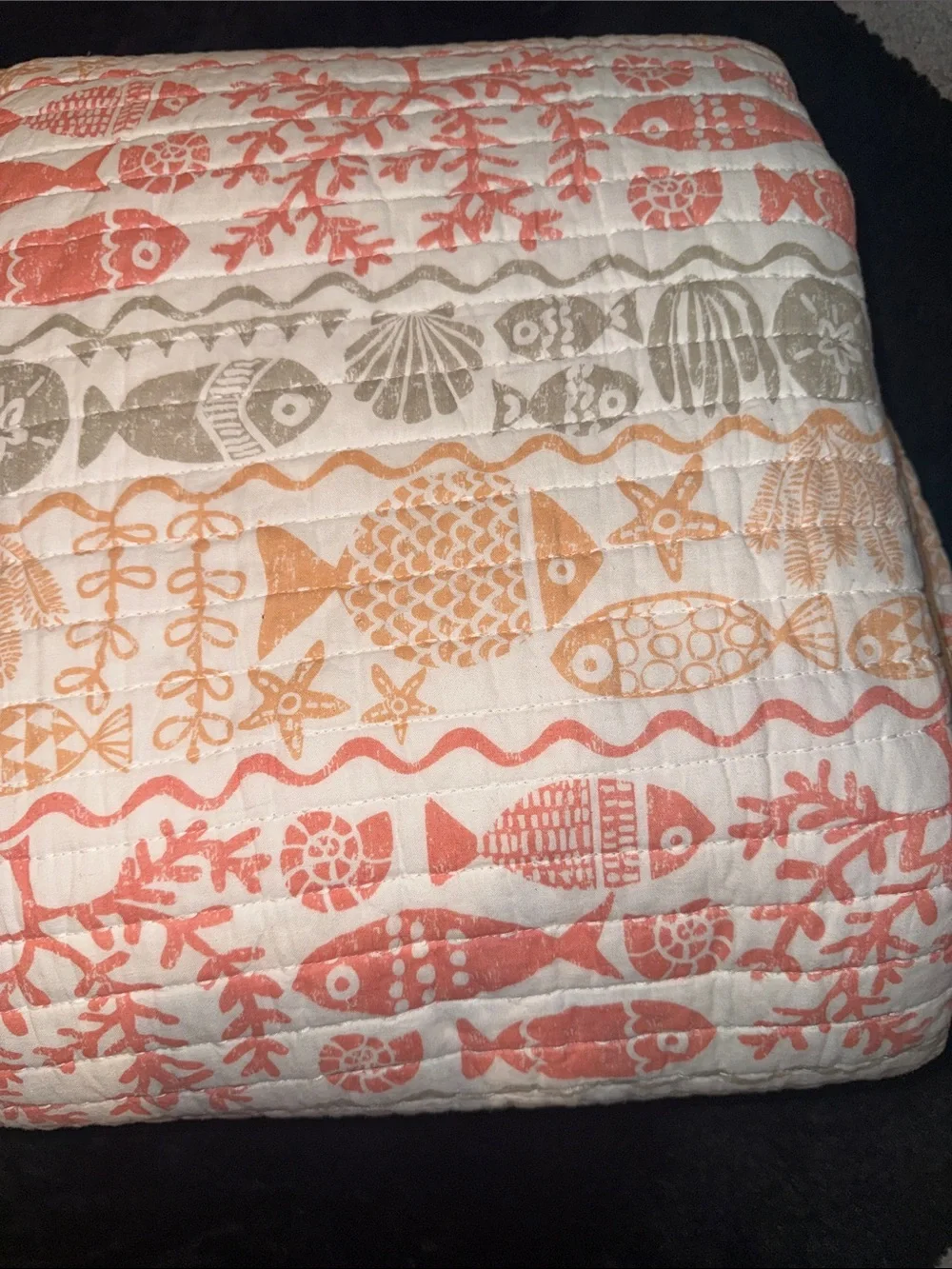 Sigrid Olsen Coral & Peach Cotton Quilted Throw Queen Sz